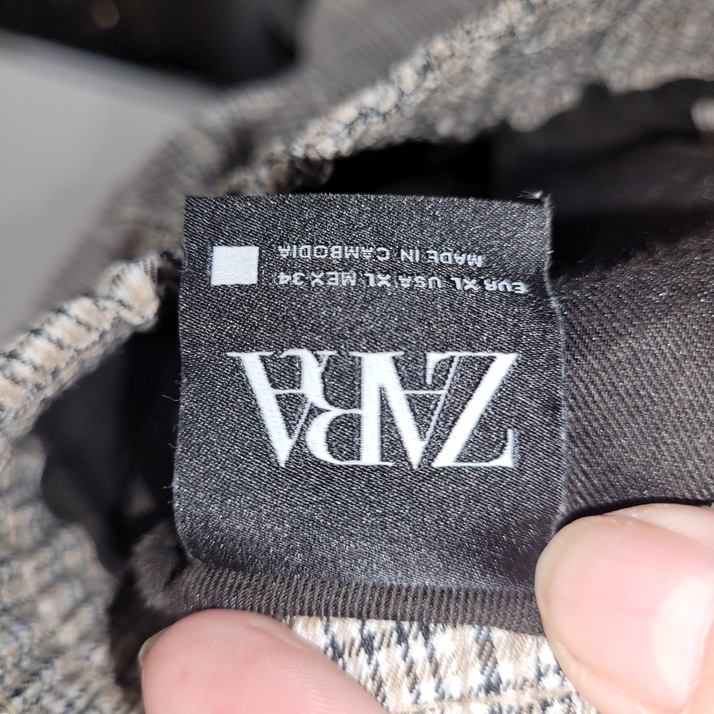 ZARA Plaid Tapered Trousers Elastic Waist Drawstring Pants Neutral - Picture 7 of 8